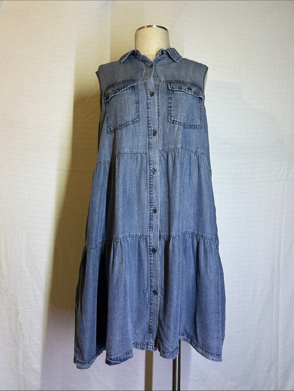 Velvet Heart Sleeveless Denim Tiered Maxi Dress - Blue